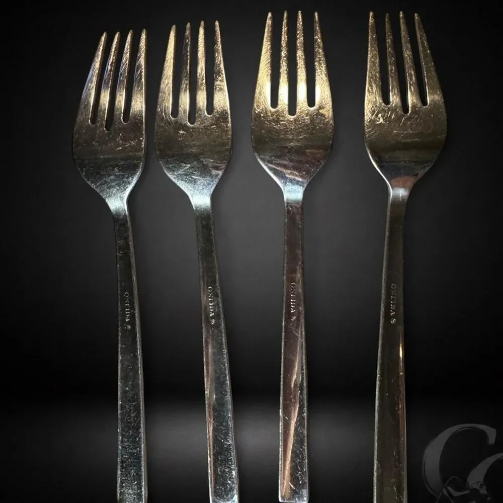 Oneida Cirque Salad Forks 7 1/8” Stainless Dots Bubbles Circles Set of 4